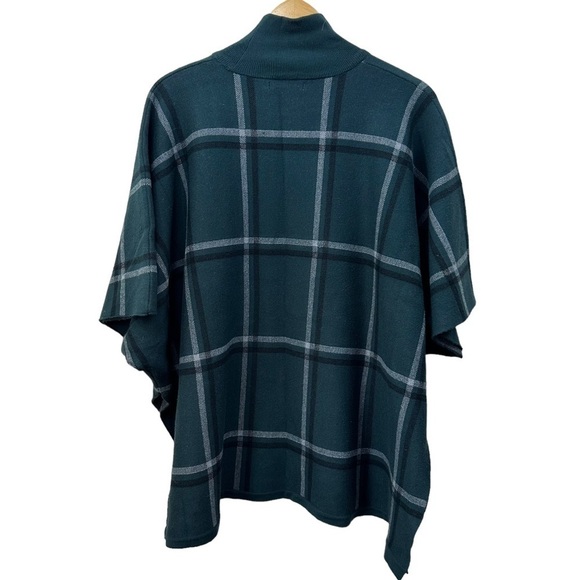 Max Studio Evergreen Plaid Sweater Cape Poncho, Oversized, OS - Picture 5 of 7